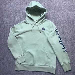Carhartt Women's Hoodie M Relaxd Fit Sage Green Graphic Sleeve Pullover TS0288-W